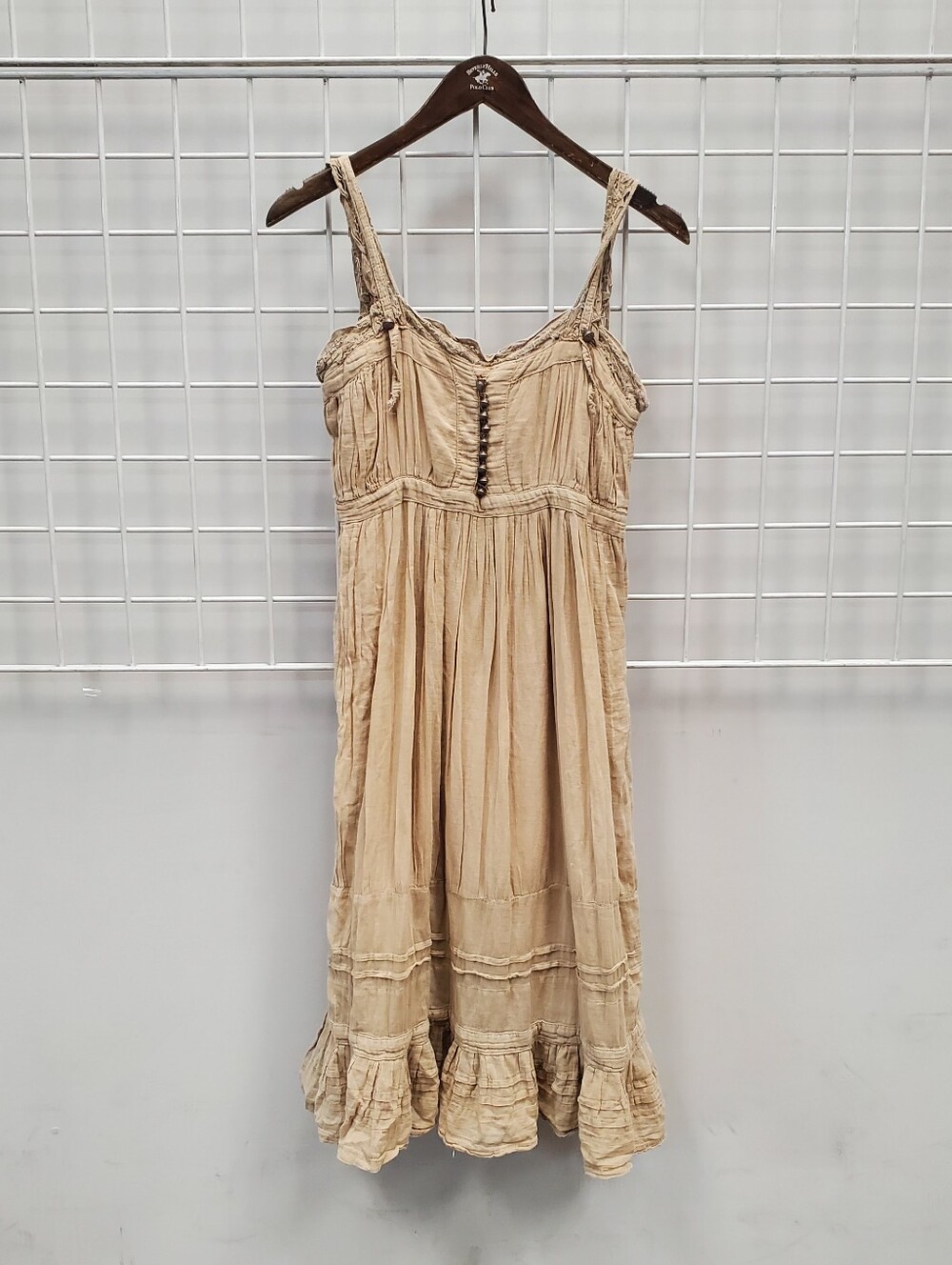 Da-Nang Beige Cotton Sundress with Ruffle Hem